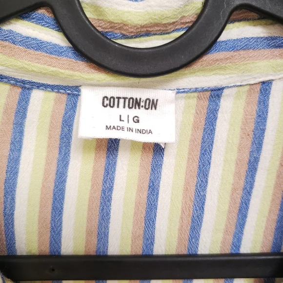 Cotton On Blue Green Tan White Striped Long Sleeve Button Up Tunic Shirt - Picture 2 of 6